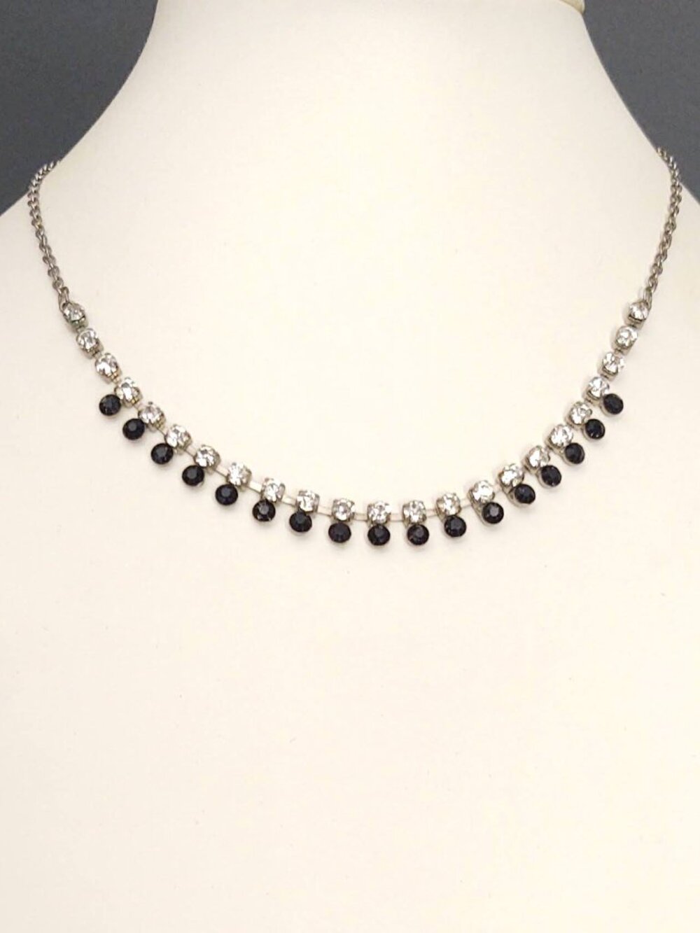 Small black bead and cz necklace